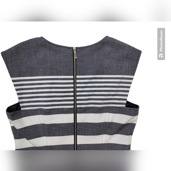 Tommy Hilfiger gray white dress striped sleeveless V neck fully lined size 8 - Picture 6 of 11